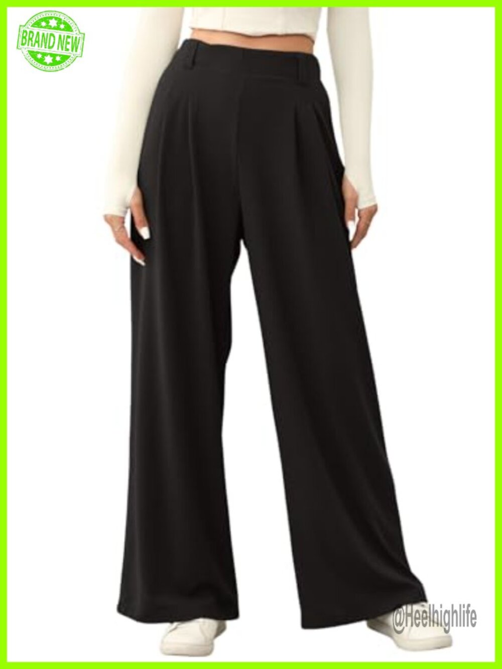Wide Leg Elastic High Waisted Waffle Knit Palazzo Pants with Pockets Business